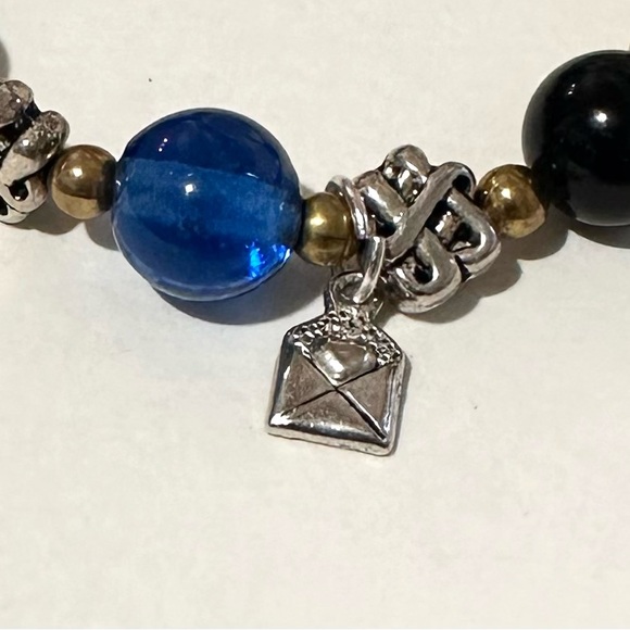 Blue Lapis Stone$⬇️💗 Bracelet W/Gld speckled Lapis,Blue Beach Glass, SS heart😊 - Picture 5 of 5